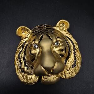 Unsigned Doreen Ryan Tiger Brooch Gold Tone Statement Vintage Animal Cat